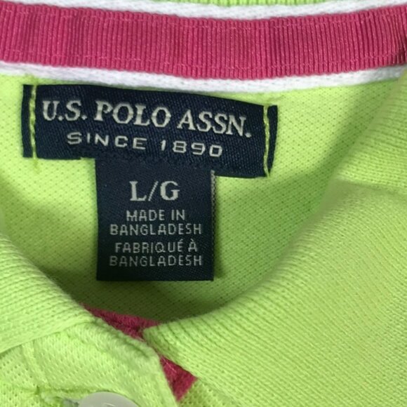 U.S. Polo Assn. Polo Shirt Women’s Large Lime Green Pink Embroidered Polka Dot - Picture 4 of 10